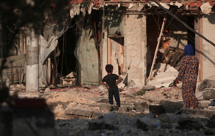 جانب من الدمار في منبج التابعة لحلب
