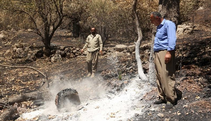 صورة أرشيفية لآثار ضربة جوية تركية استهدفت حزب العمال الكردستاني في دهوك بإقليم كردستان العراق في 16 أغسطس آب 2015. (رويترز)