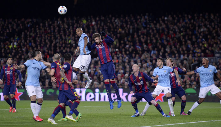 مانشستر سيتي أثناء مواجهته برشلونة
