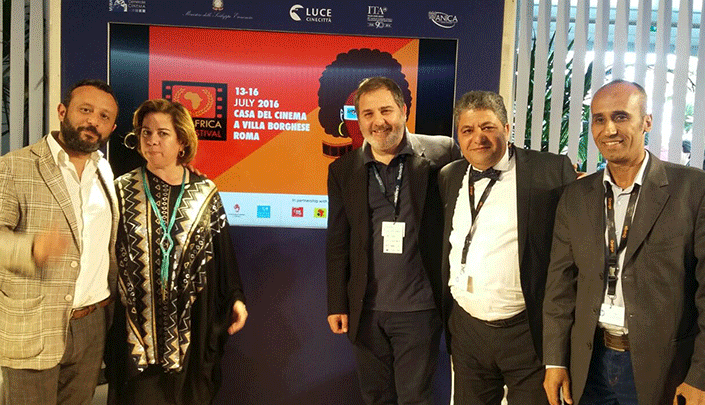 إدارة مهرجان الأقصر وروما أثناء المؤتمر الصحفي بالمقر الإيطالي بكان