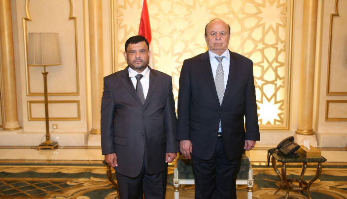 الرئيس اليمني عبدربه منصور هادي ورئيس الفريق الاستشاري للوفد الحكومي  عبد الله العليمي