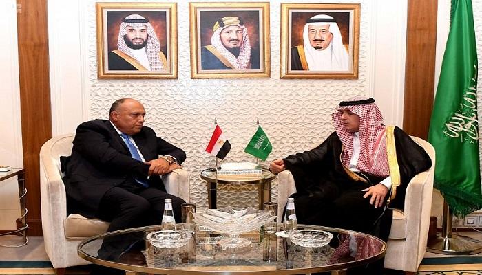 عادل الجبير وزير الخارجية السعودي ووزير الخارجية المصري سامح شكري