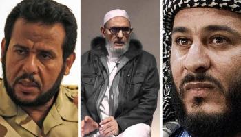 من اليمين إسماعيل الصلابي والصادق الغرياني وعبدالحكيم بلحاج