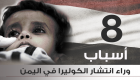 إنفوجراف.. 8 أسباب وراء انتشار الكوليرا في اليمن