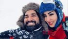 بالصور.. سمية الخشاب وأحمد سعد يحتفلان بثلوج لبنان