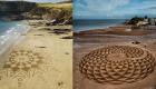 الرسم على رمال الشواطئ.. أشكال جمالية في بريطانيا