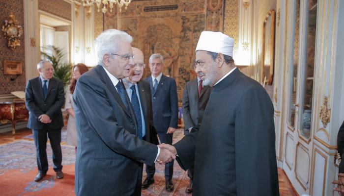 الدكتور أحمد الطيب يلتقي الرئيس الإيطالي