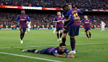 احتفال لاعبو برشلونة