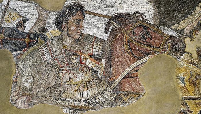 نقش فسيفسائي للإسكندر الأكبر، مأخوذ عن لوحة معروضة في متحف نابولي الوطني للآثار