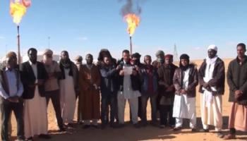 جانب من حراك "غضب فزان" أمام حقل الشرارة النفطي
