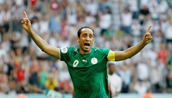 سامي الجابر يحتفل بالتسجيل في مرمى تونس في 2006