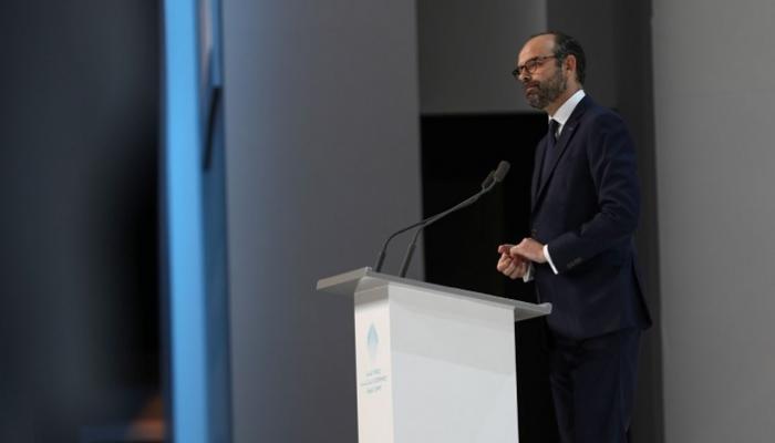 رئيس الوزراء الفرنسي إدوار فيليب أثناء كلمته ضمن أعمال قمة الحكومات