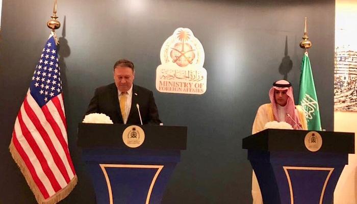 الجبير وبومبيو خلال المؤتمر الصحفي