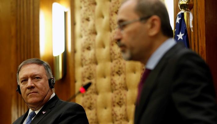 الصفدي وبومبيو خلال المؤتمر الصحفي في عمان
