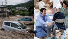 بالصور.. رئيس وزراء اليابان يفترش الأرض مع ضحايا السيول 