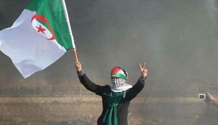 علم الجزائر في مسيرة العودة في قطاع غزة