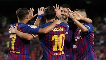 فرحة لاعبي برشلونة 