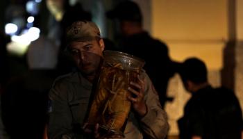 رجل مطافئ ينقذ إحدى معروضات المتحف أثناء الحريق