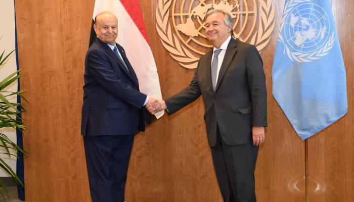 الرئيس اليمني خلال لقائه الأمين العام للأمم المتحدة
