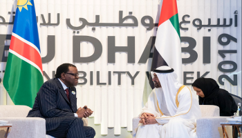 جانب من لقاءات محمد بن زايد مع قادة الدول خلال أسبوع أبوظبي للاستدامة