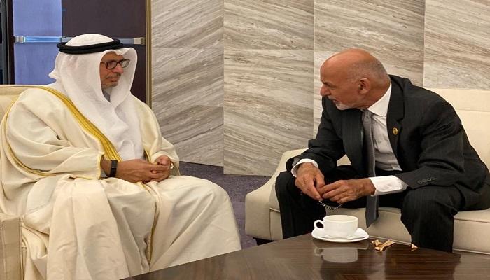 وزير الدولة الإماراتي للشؤون الخارجية خلال لقاء رئيس أفغانستان