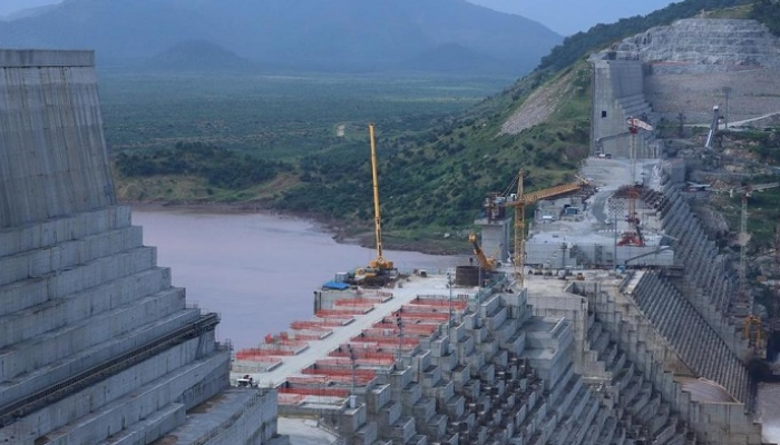 جانب من الإنشاءات في سد النهضة الإثيوبي