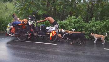 بيروس مع كلابه أثناء إحدى رحلاته