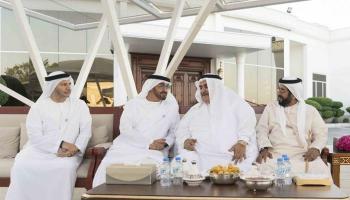 الشيخ محمد بن زايد آل نهيان والشيخ خالد بن أحمد بن محمد آل خليفة في لقاء سابق