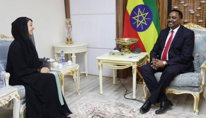 جانب من لقاء وزير الخارجية الإثيوبي والوزيرة ريم بنت إبراهيم الهاشمي 