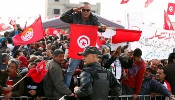 جانب من مظاهرات اتحاد الشغل التونسي ضد حكومة الشاهد والإخوان