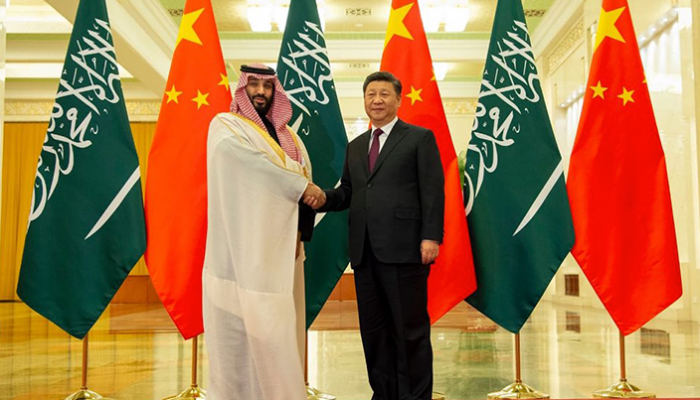 ولي العهد السعودي والرئيس الصيني خلال لقائهما اليوم