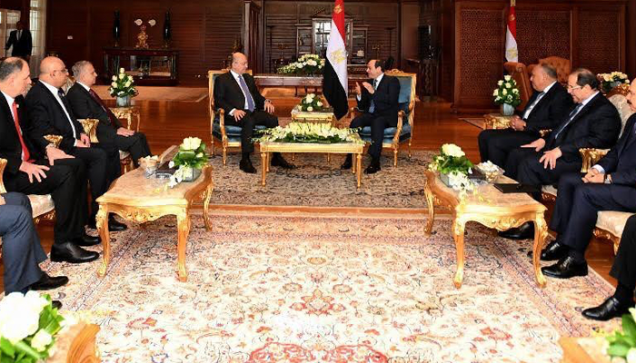 Sisi during his meeting with the Iraqi President in Sharm el-Sheikh and the delegation accompanying him