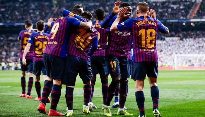 احتفال لاعبي برشلونة