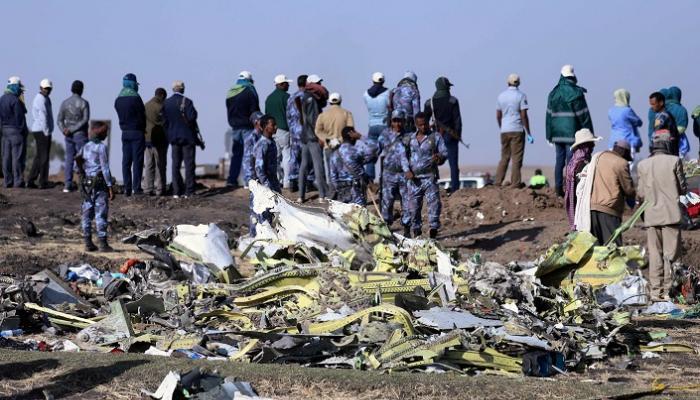 جانب من حطام الطائرة الإثيوبية المنكوبة