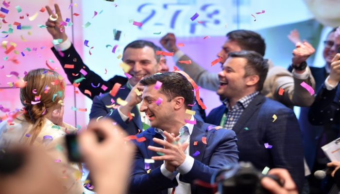 فولوديمير زيلينسكي بعد الإعلان عن فوزه برئاسة أوكرانيا