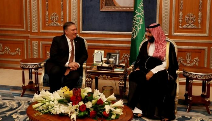 الأمير محمد بن سلمان ووزير الخارجية الأمريكي في لقاء سابق بالرياض