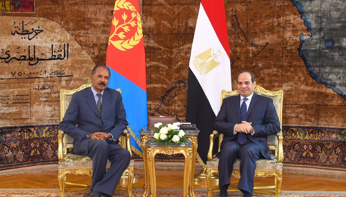 Egyptian President during the reception of the President of Eritrea