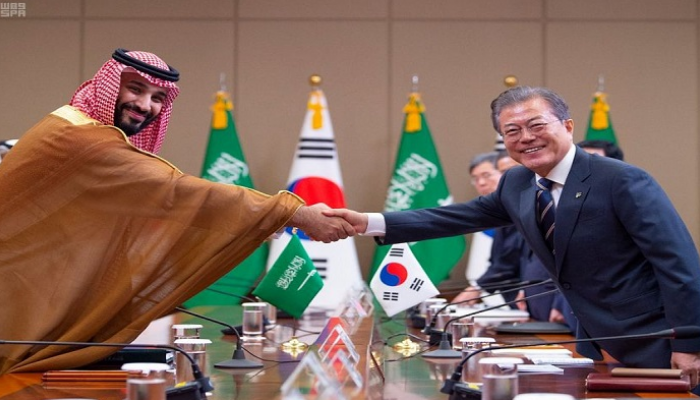 ولي العهد السعودي خلال اجتماعه مع رئيس كوريا الجنوبية