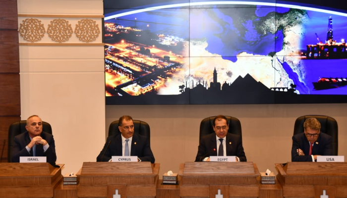 جانب من مؤتمر صحفي للوزراء المشاركين في منتدى غاز شرق المتوسط