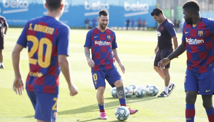 ميسي في تدريب برشلونة الأخير