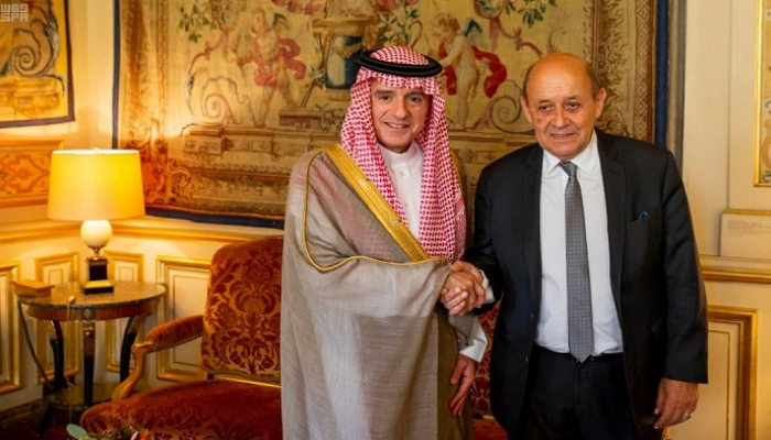 وزير الخارجية الفرنسي خلال استقباله عادل بن أحمد الجبير