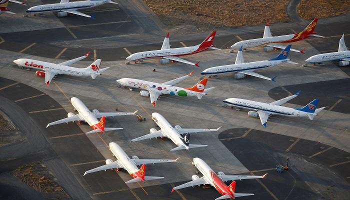 اصطفاف طائرات بوينج ماكس 737 في مطار أمريكي