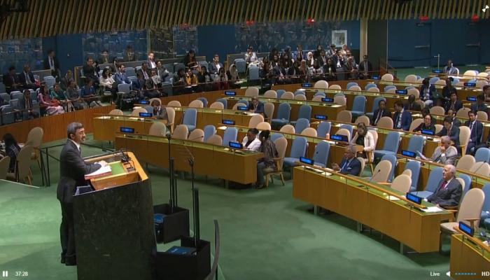 الشيخ عبدالله بن زايد آل نهيان خلال كلمته بالأمم المتحدة