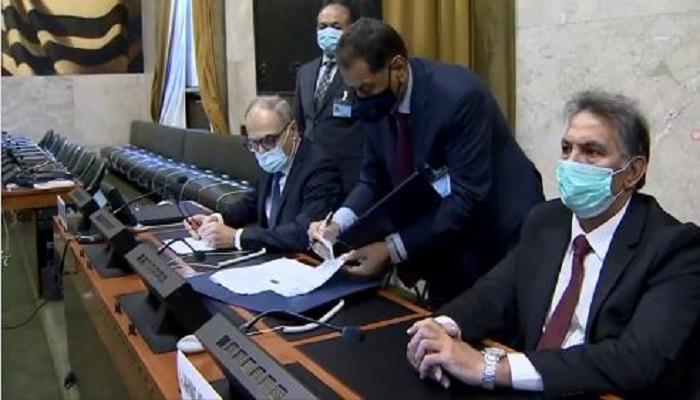 مراسم توقيع الاتفاق بين طرفي الصراع الليبي