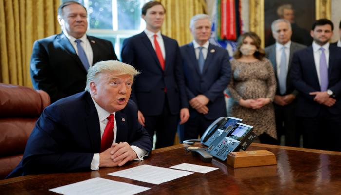 جانب من تصريحات الرئيس الأمريكي دونالد ترامب بالبيت الأبيض