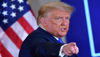 الرئيس الأمريكي دونالد ترامب خلال كلمته اليوم- أ ف ب
