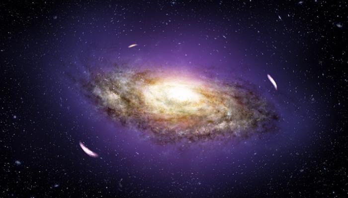 انطباع فني عن مجرة محاطة بتشوهات الجاذبية بسبب المادة المظلمة