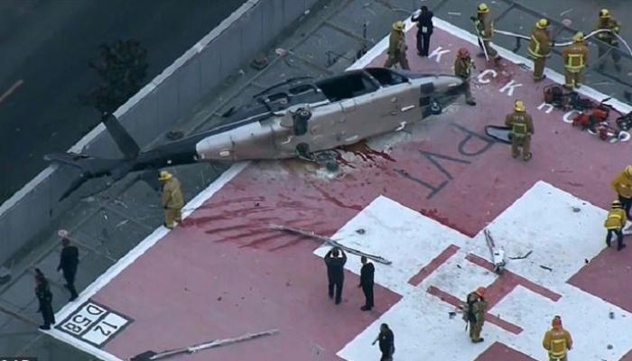 المروحية بعد سقوطها على سطح المستشفى