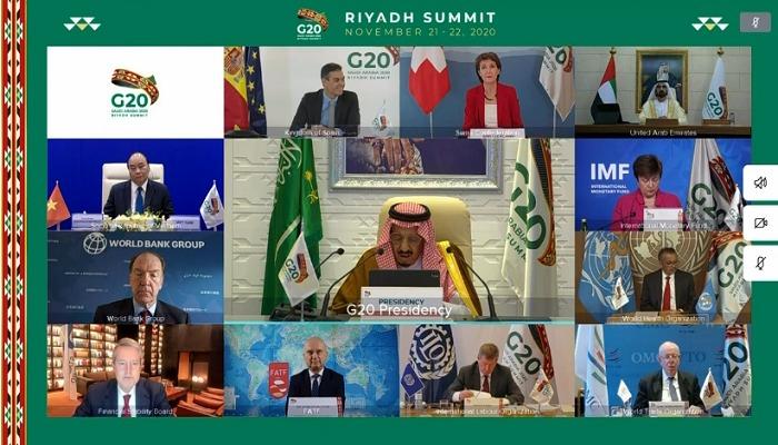 العاهل السعودي متحدثا لقمة العشرين الافتراضية