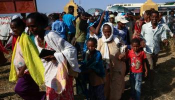 جانب من لاجئي إثيوبيا على الحدود السودانية - أ.ف.ب